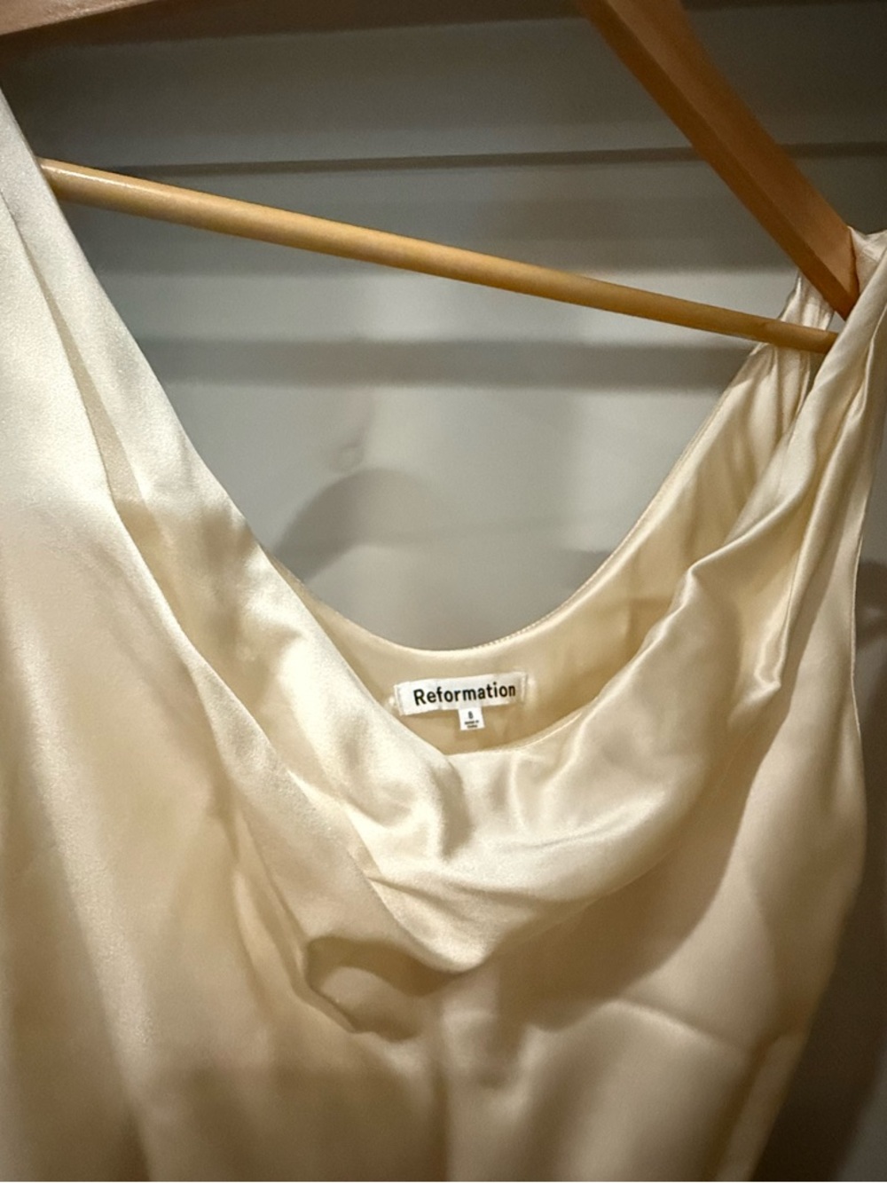 Reformation Satin Cowl-Neck Slip Gown in Ivory - Picture 3 of 6
